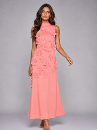 3D Floral Applique High Neck Prom Maxi Dress