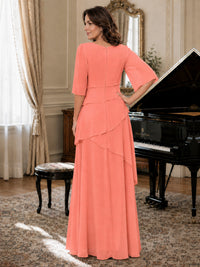 Asymmetric Draped Chiffon Mother of the Bride Dress with Flutter Sleeves