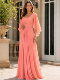 Elegant V-Neck Sequined Chiffon Mother of the Bride Dress with Flutter Sleeves