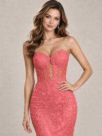 Strapless Corset Mermaid Prom Dress with Floral Lace Appliqué