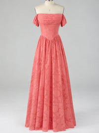 Off Shoulder Jacquard A-Line Maxi Dress