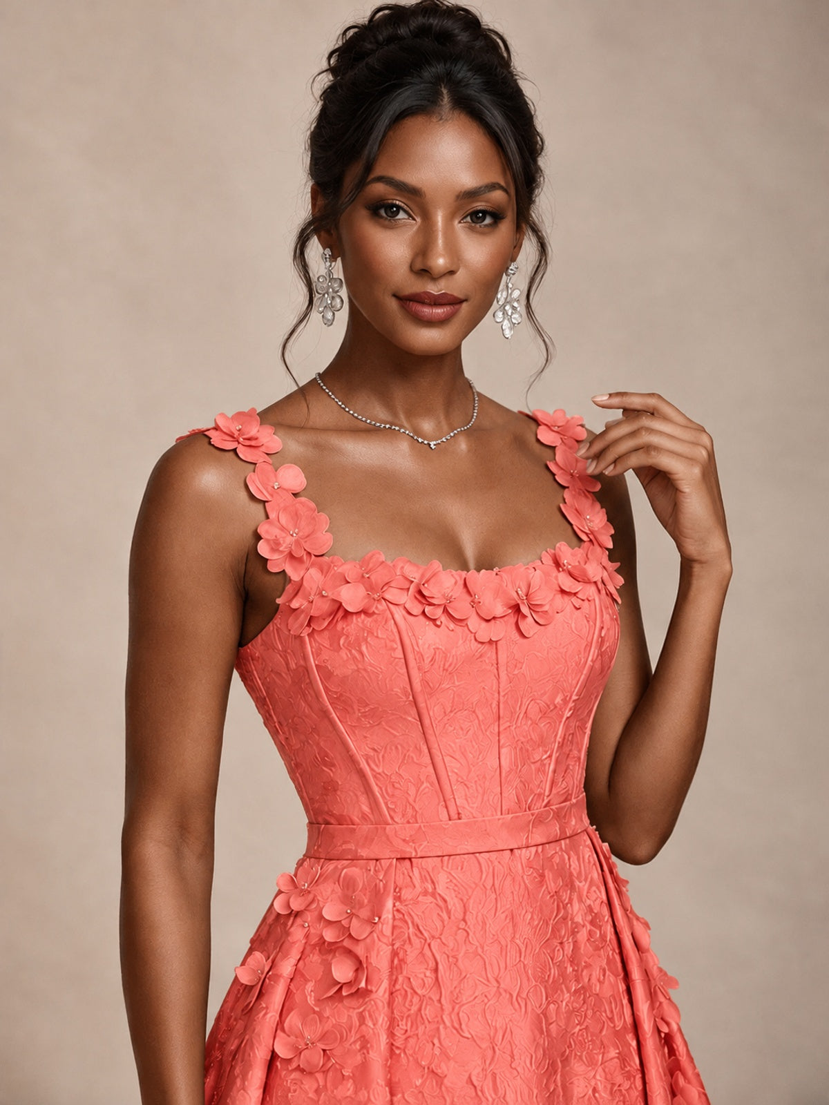 Light Blue 3D Floral Jacquard Prom Dress with Detachable Overskirt Corset Gown