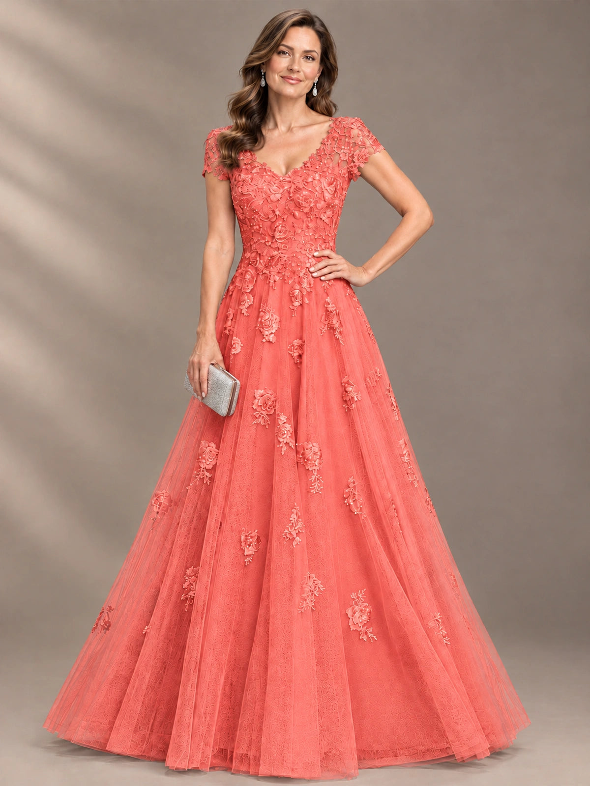 Lace Appliques A-line Mother of The Bride Dresses with Short Sleeves