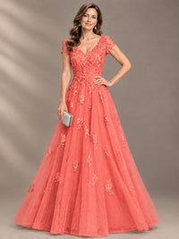 Lace Appliques A-line Mother of The Bride Dresses with Short Sleeves
