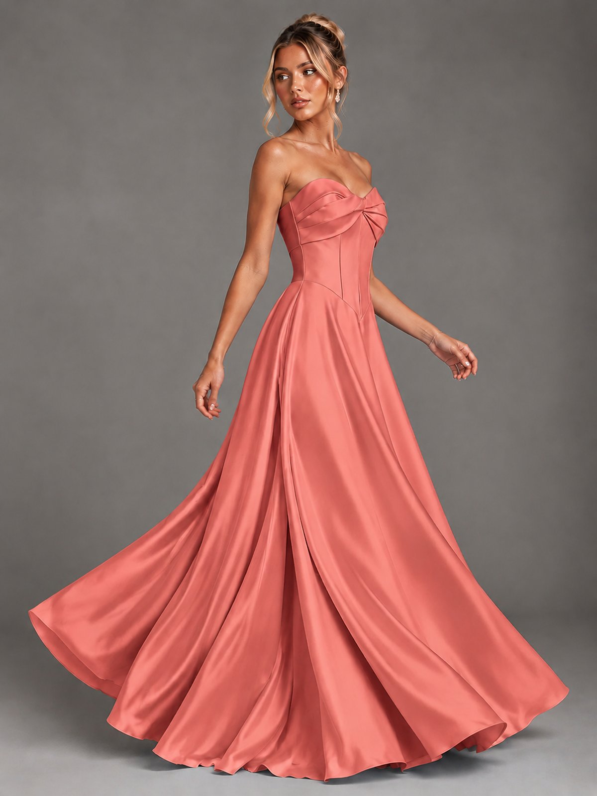 Sweetheart Neck Strapless Satin A-Line Prom Dress