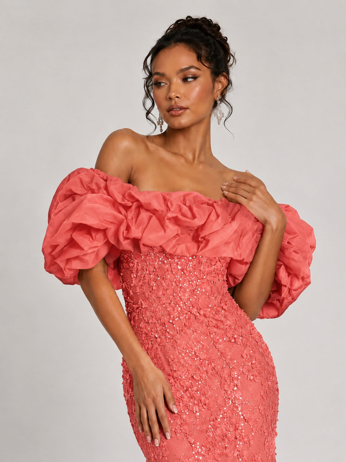 Sequin Off-Shoulder Ruffle Mermaid Prom Dress