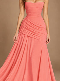 Butter Yellow Square Neck Ruched A-Line Prom Dress