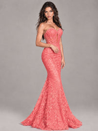 Strapless Corset Mermaid Prom Dress Lace Appliqué Formal Gown