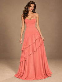Sweetheart A-Line Ruffle Prom Dress with Spaghetti Straps