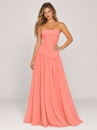 Butter Yellow Ruched Spaghetti Strap Drop-Waist Prom Dress