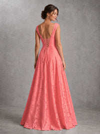 Blush Pink Lace Applique A-Line Bridesmaid Dress