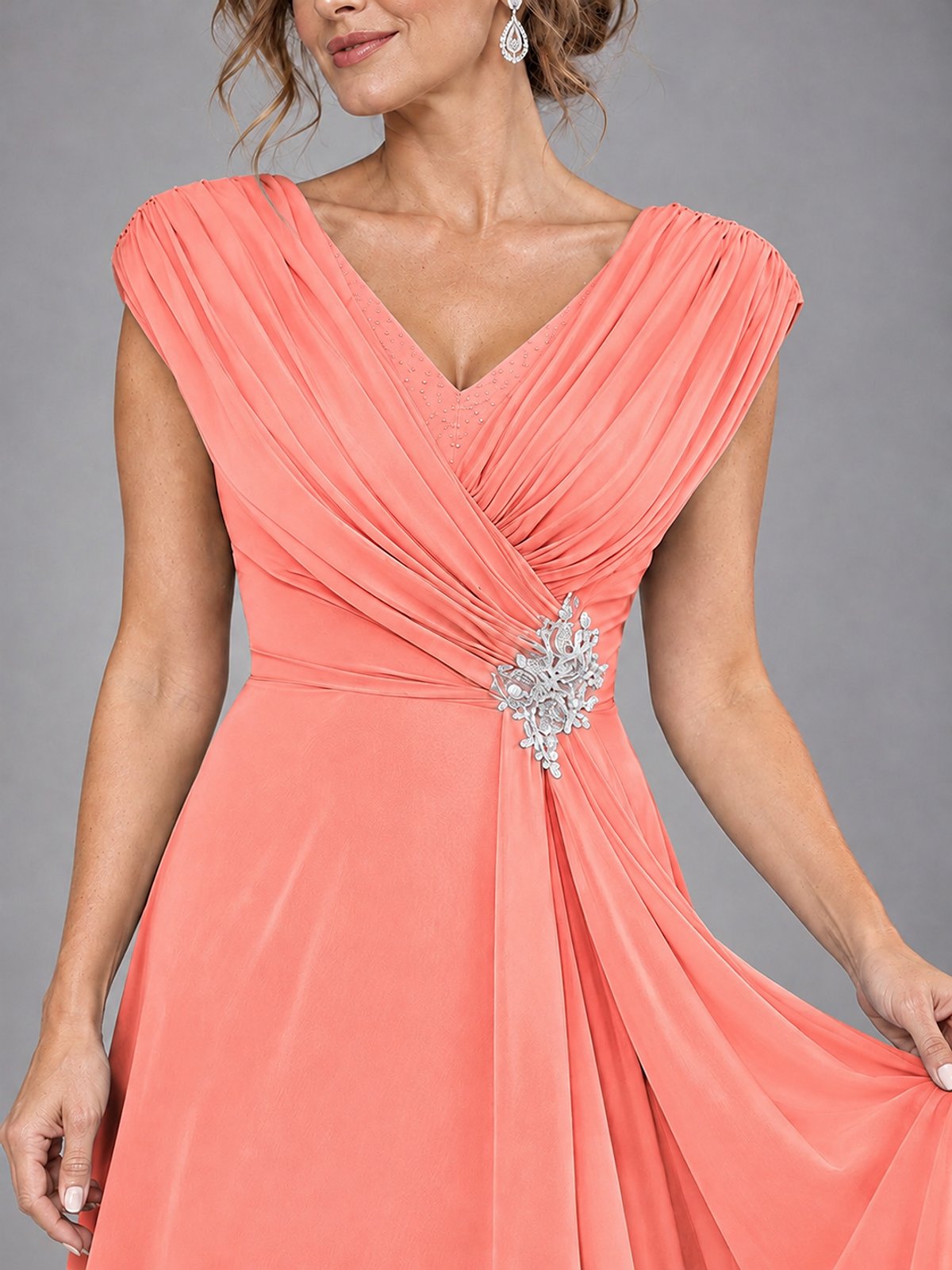 Cap Sleeve Chiffon A-Line Mother of the Bride Dress