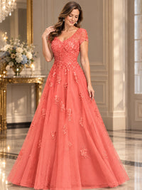 Lace Appliques A-line Mother of The Bride Dresses with Short Sleeves