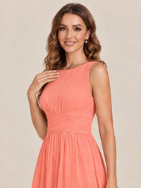 A-line Sleeveless Rucehd Chiffon Bridesmaid Dress with High Slit