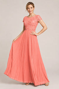 Embroidered Lace Pleated Mother of the Bride Dress