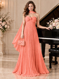 Sweetheart Neckline Pleated Prom Dress Strapless A-line Formal Dress with Flowy Scarf