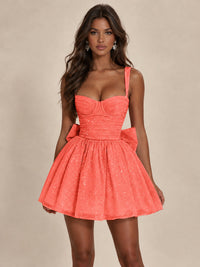 Sweetheart Glitter Tulle Puffy Mini Dress with Bow