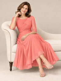 Tea-Length Mother of the Bride Dress with Lace 3/4 Sleeves