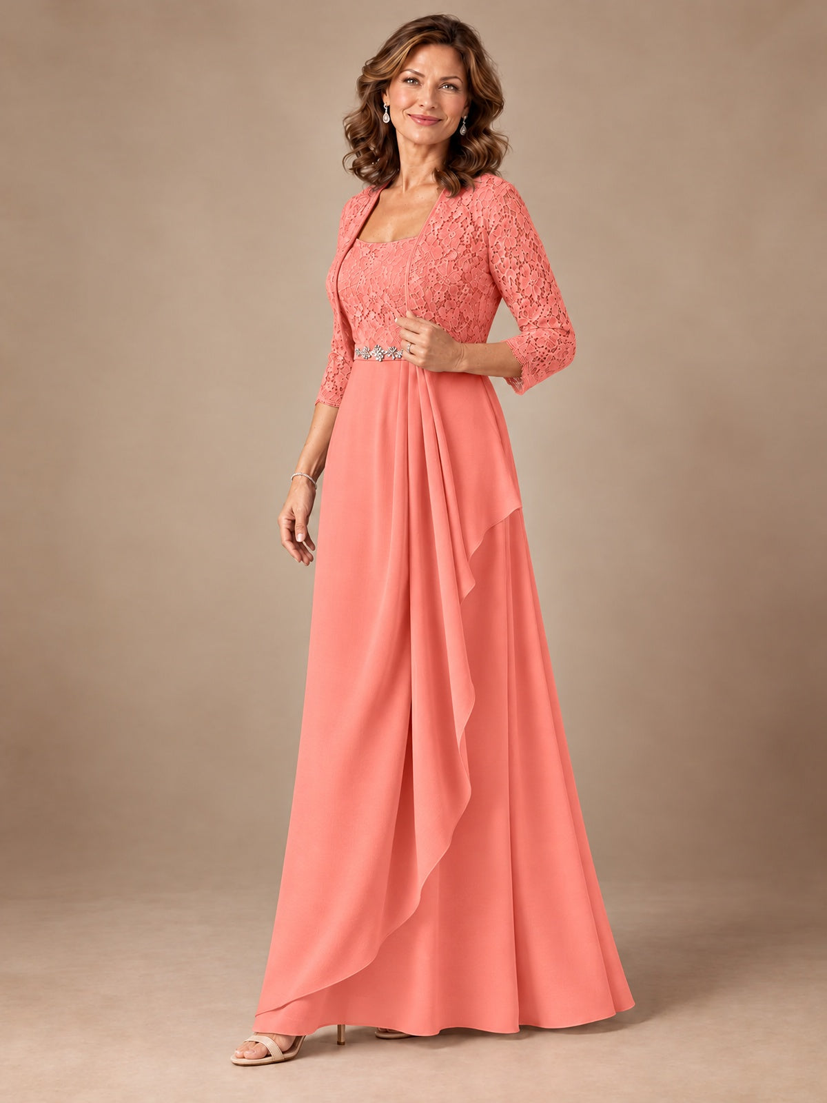 Blush Pink A-Line Mother of the Bride Dress with Lace Jacket and Ruffles