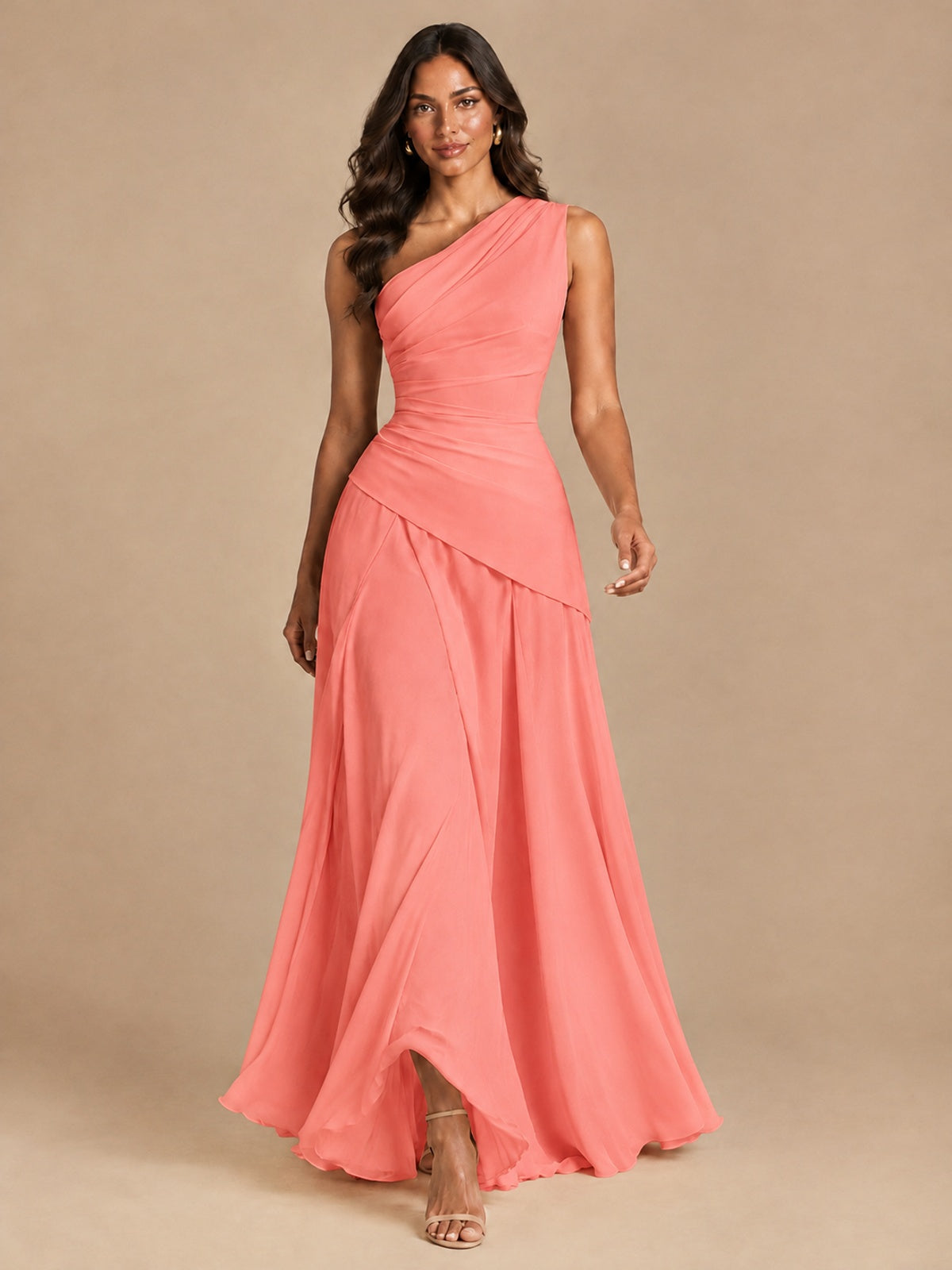 One Shoulder Prom Dress A-line Ruched Women Wedding Formal Gowns