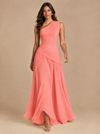 One Shoulder Prom Dress A-line Ruched Women Wedding Formal Gowns