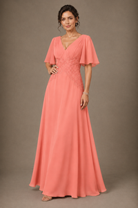 A-Line Chiffon Mother of the Bride Dress with Applique