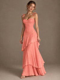Spaghetti Strap Tiered Ruffles Chiffon Prom Dress