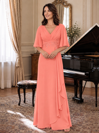 V-Neck Chiffon Lace Mother of the Bride Dresses