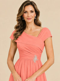 Cap Sleeve Mother of The Bride Dresses Long Chiffon Formal Gowns
