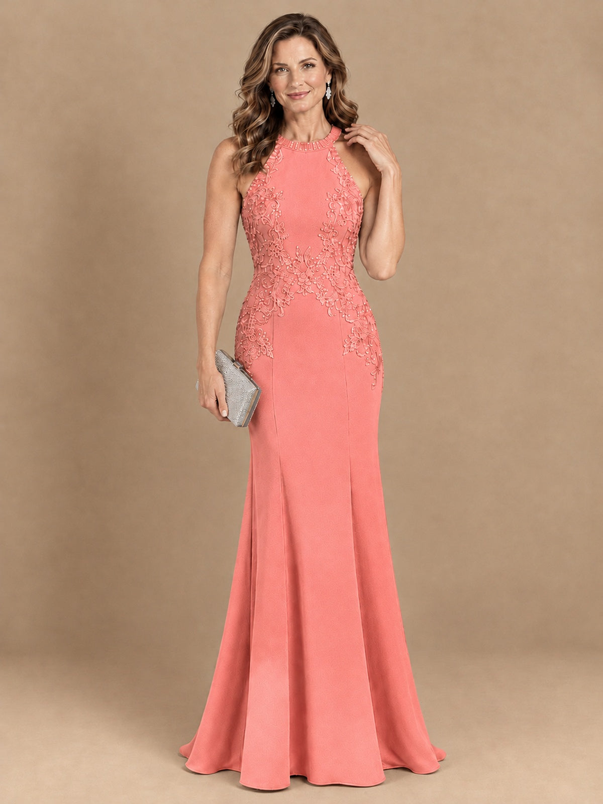 Halter Neckline Lace Appliques Mother of The Bride Dresses
