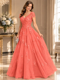 Lace Appliques A-line Mother of The Bride Dresses with Short Sleeves