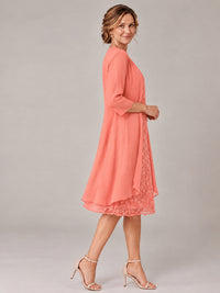 Tea Length Sequin Lace Mother of The Bride Dress with Chiffon Jacket