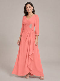 V-Neck Pleated Chiffon Mother of the Bride Dress with Flutter Sleeves