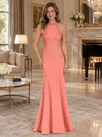 Halter Neckline Lace Appliques Mother of The Bride Dresses