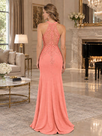 Halter Neckline Lace Appliques Mother of The Bride Dresses