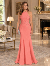 Halter Neckline Lace Appliques Mother of The Bride Dresses