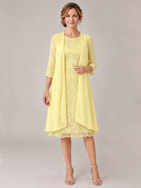 Daffodil-2 Piece Lace Appliques Chiffon Mother of The Bride Dress with Sequin