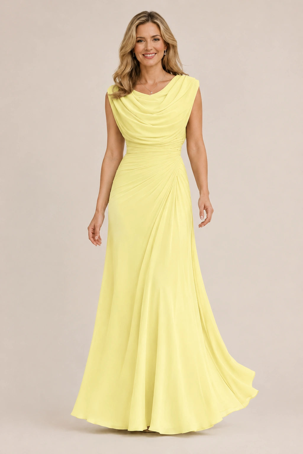 Cowl Neck Ruched Chiffon Mother of the Bride Dress