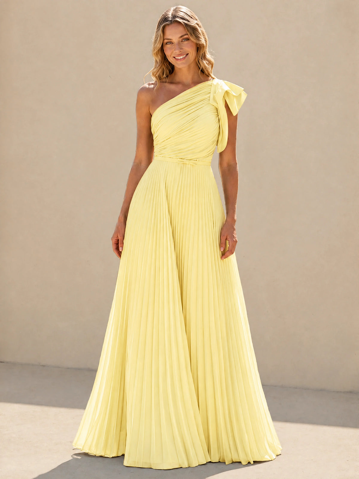 One Shoulder Pleated Chiffon A-Line Floor-Length Bridesmaid Dress