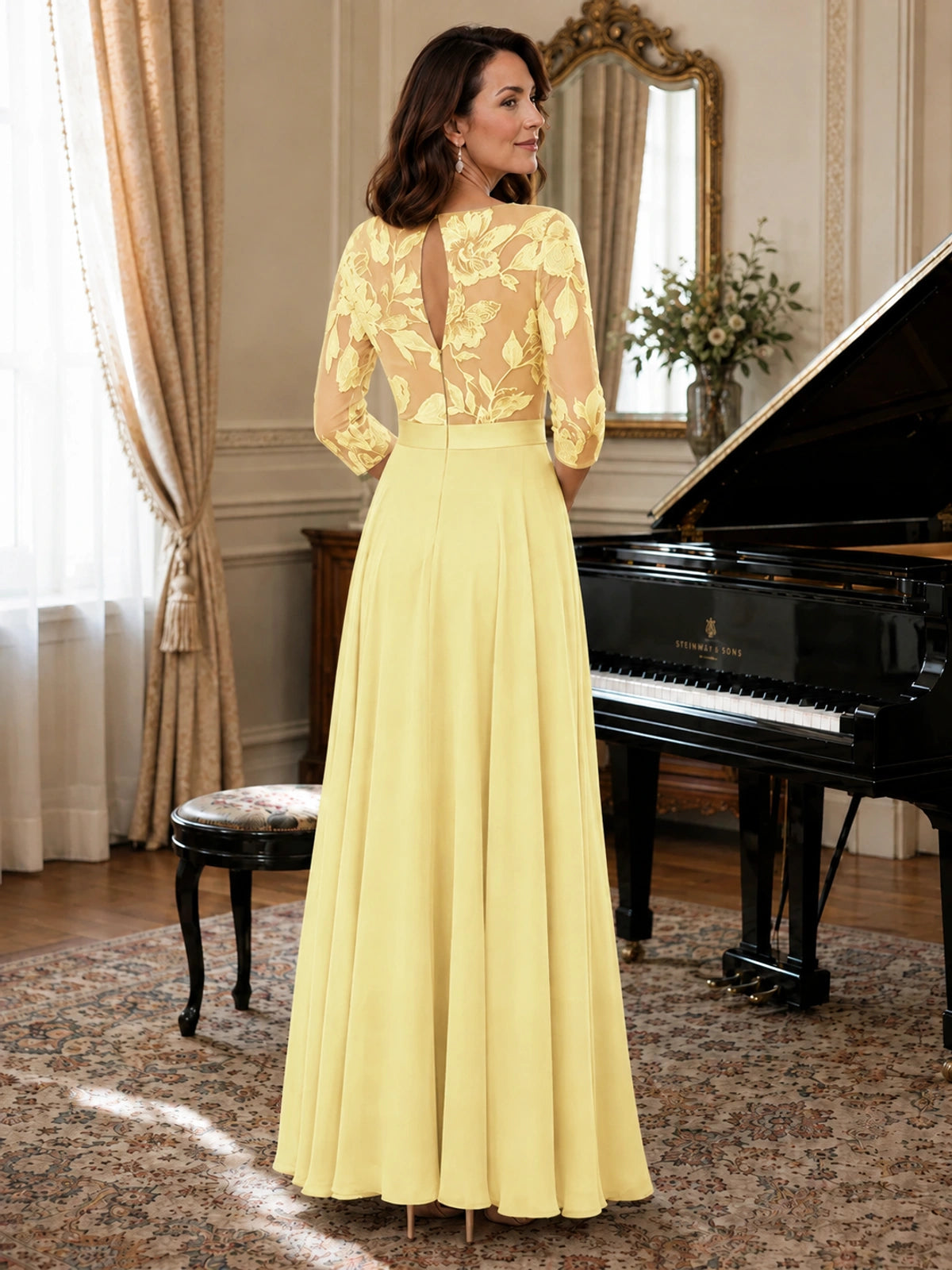 Lace Applique Wide-Leg Chiffon Mother of the Bride Jumpsuit