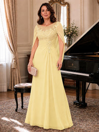 Elegant Applique Chiffon Mother of the Bride Dress with Cape Sleeves