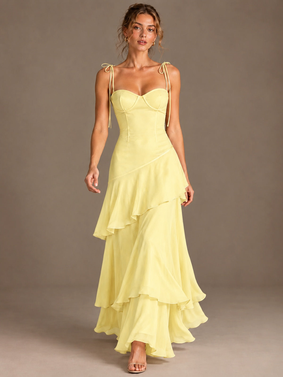 Spaghetti Strap Tiered Ruffles Chiffon Prom Dress