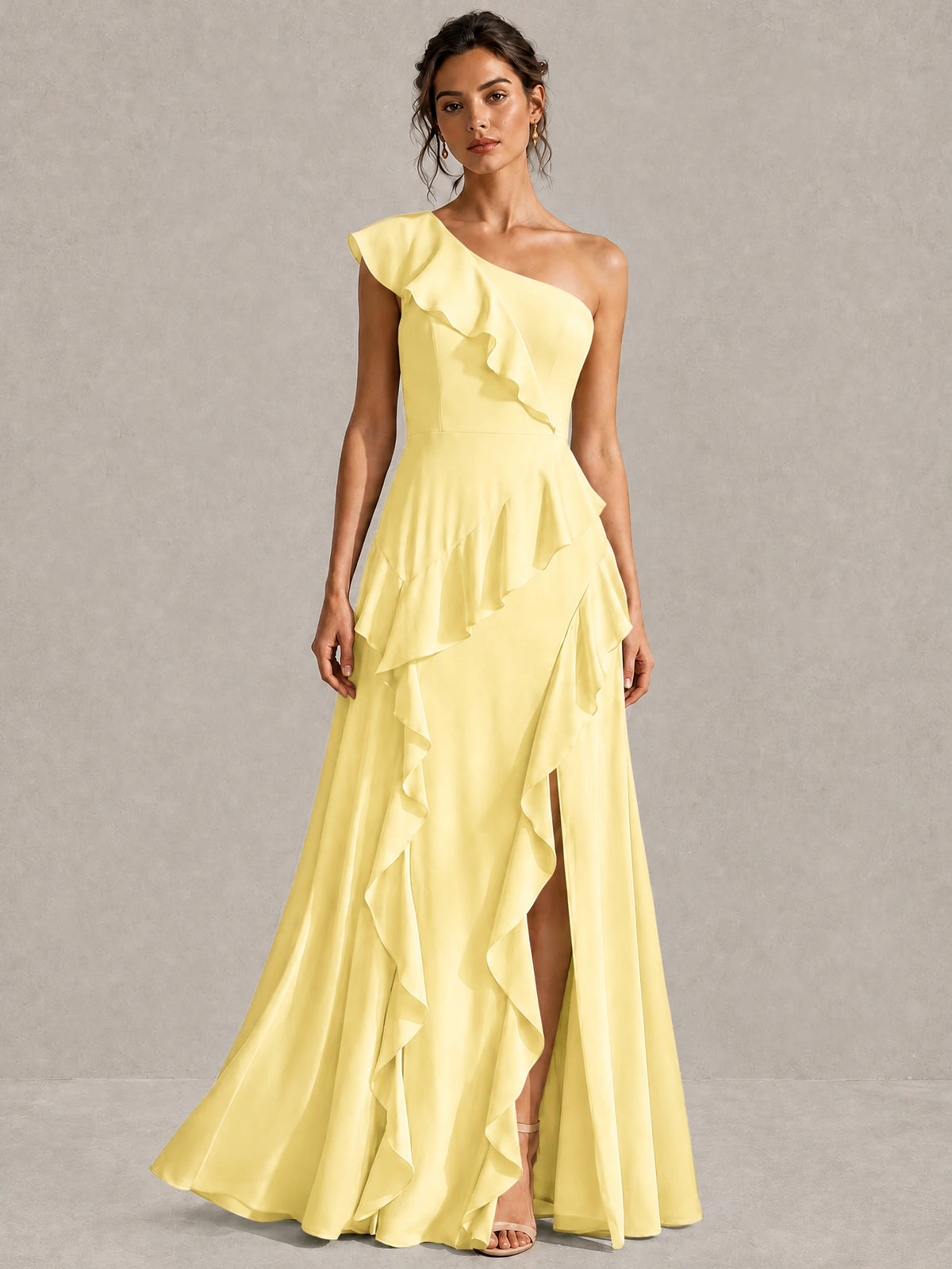 Sage Green One Shoulder Ruffle Bridesmaid Dress