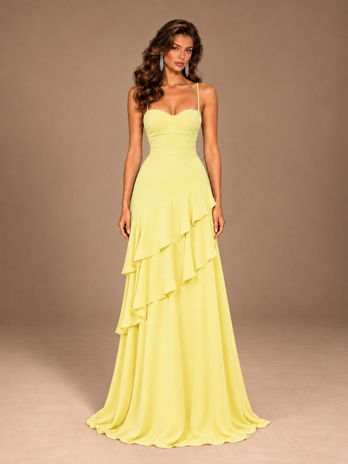 Sweetheart A-Line Ruffle Prom Dress with Spaghetti Straps