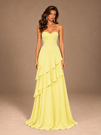 Sweetheart A-Line Ruffle Prom Dress with Spaghetti Straps