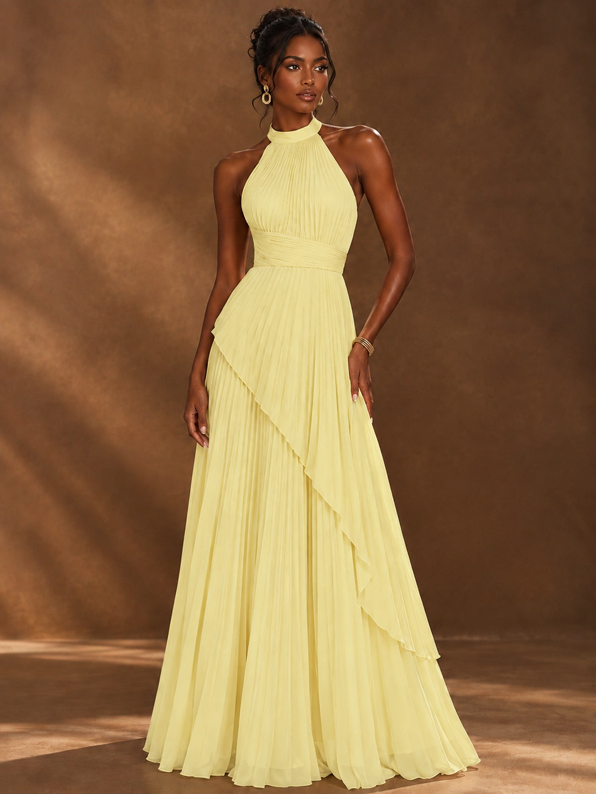 Wrap Pleated Prom Dress Halter A-line Chiffon Formal Wedding Dress
