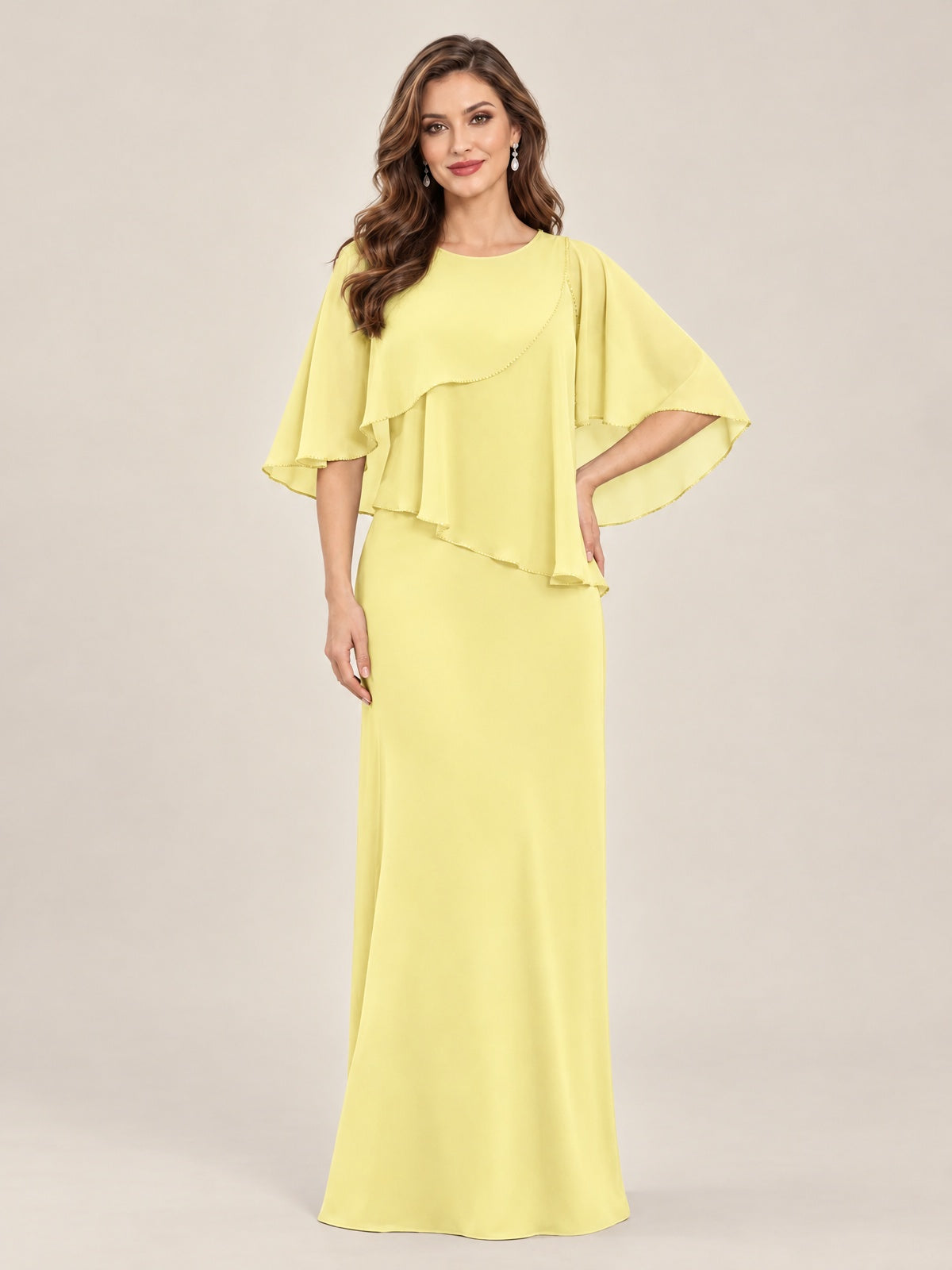 Daffodil-Chiffon 2 Piece A Line Mother of The Bride Dresses with Cape