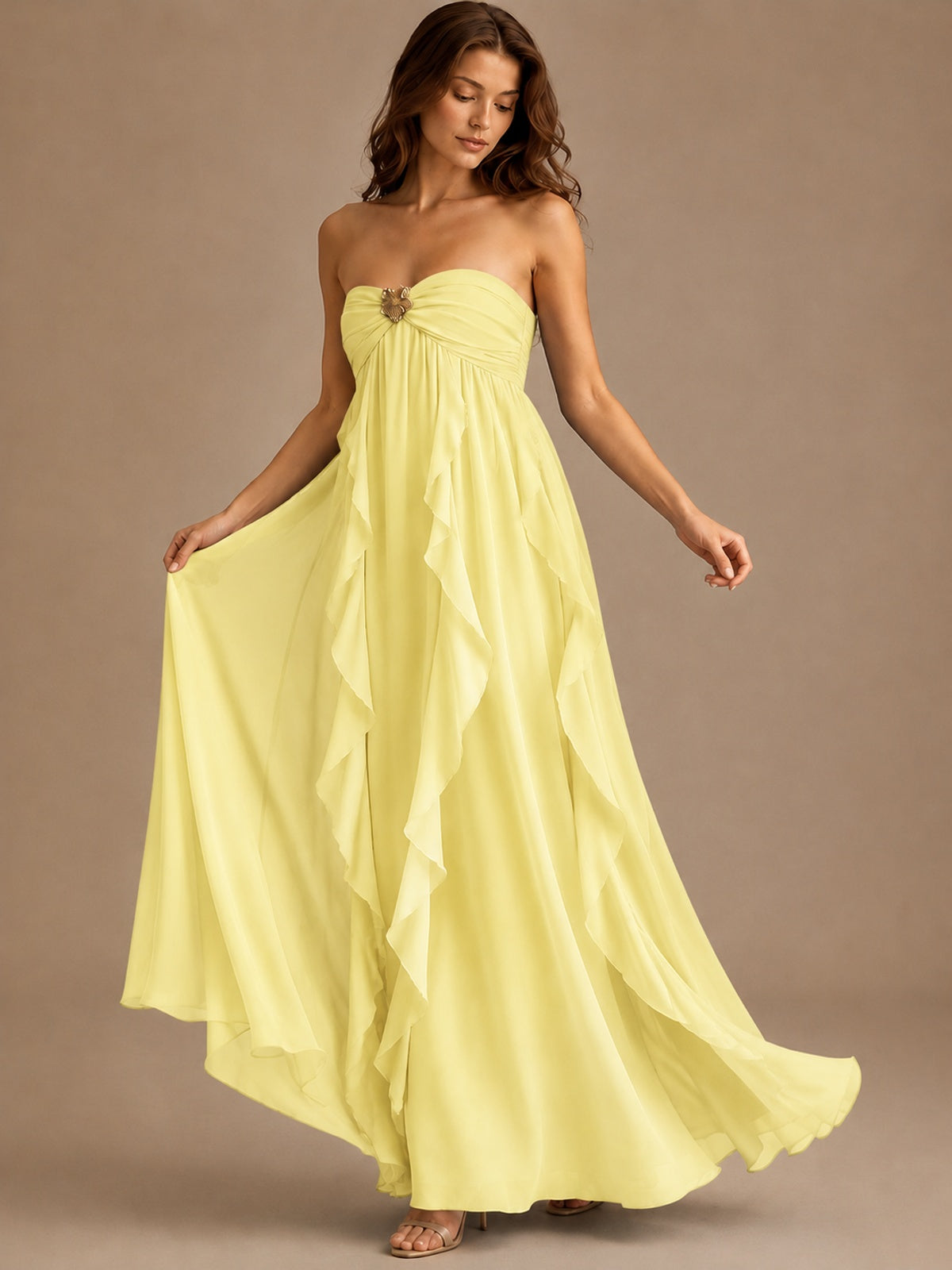Srapless Sweetheart Chiffon Prom Dress Ruffle Formal Evening Gown