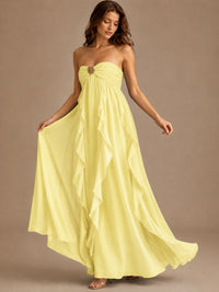 Srapless Sweetheart Chiffon Prom Dress Ruffle Formal Evening Gown
