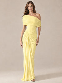 Elegant Draped Off Shoulder Ruched Mermaid Chiffon Formal Evening Gown